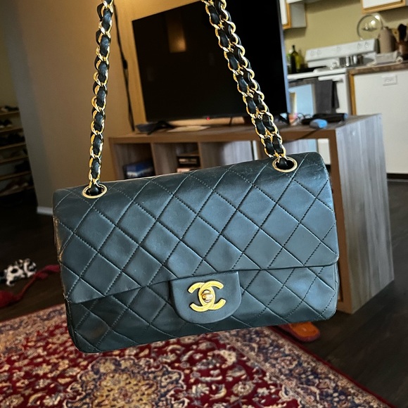Forest green small Chanel double flap - Picture 3 of 12